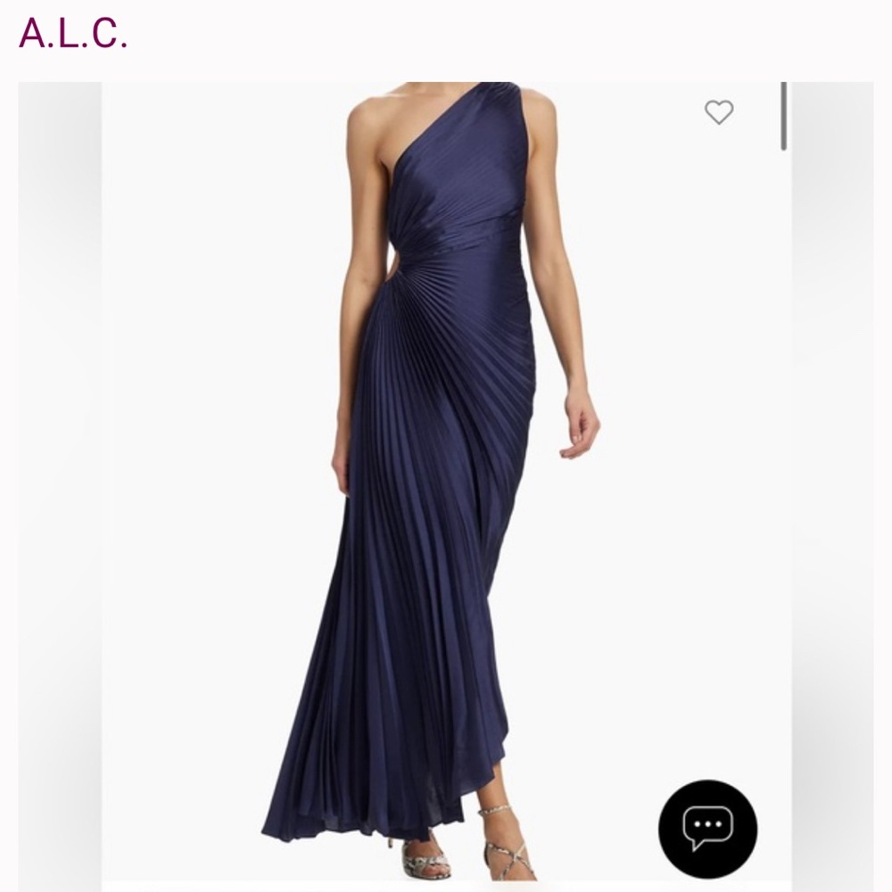 A.L.C. Navy One-Shoulder Pleated Gown